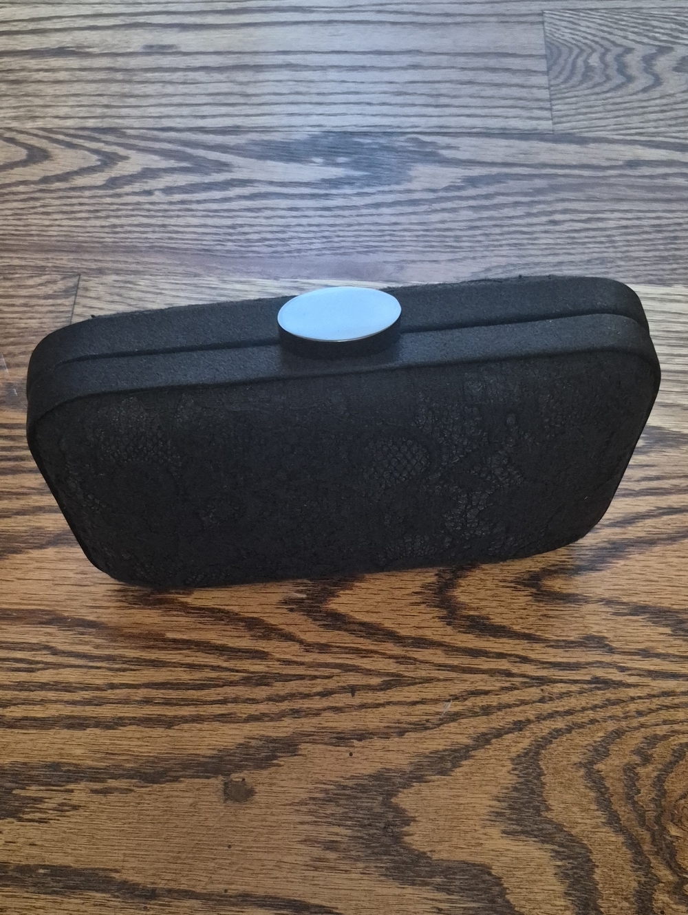 GLINT Nordstroms Black Lace Evening Clutch with Silver Oval Closure